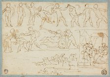 Frieze of Putti, Sketch of Lot and His Daughters, Sketch of Buildings, n.d. Creator: Agostino Carracci.