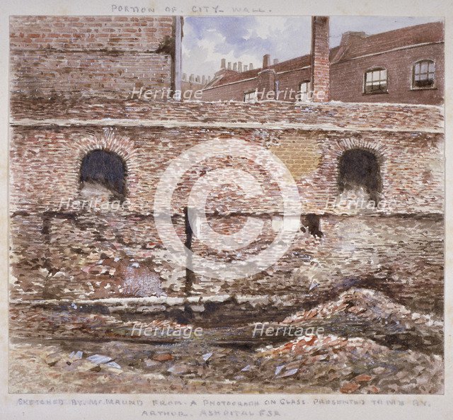 Portion of London Wall showing the internal face on Cooper's Row, City of London, 1864.              Artist: J Maund