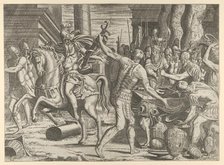 Brennus throwing his sword on the scales before Camillus, 1540-56. Creator: Leon Davent.