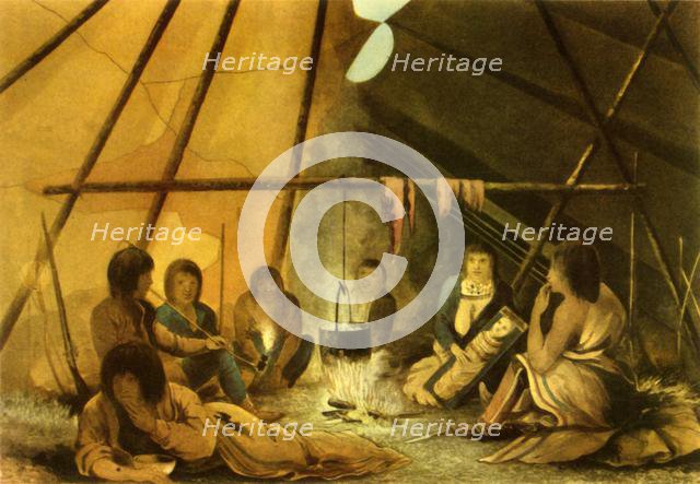 'Interior of a Cree Indian Tent', 1820, (1946). Creator: Edward Francis Finden.