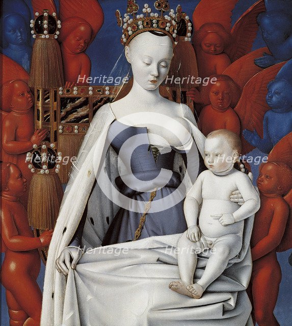 Virgin and Child Surrounded by Angels. Right wing of Melun diptych, c. 1450. Artist: Fouquet, Jean (1420–1481)