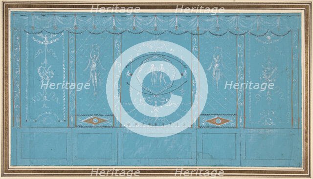 Design for a Decorated Wall with Grottesque over Blue Background, 1762-1844. Creator: Giuseppe Bernardino Bison.