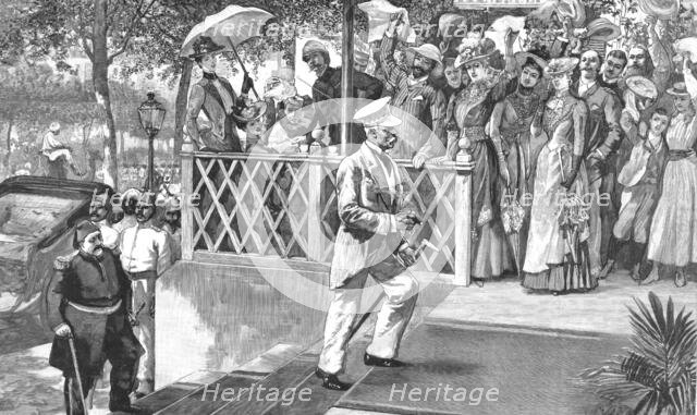 ''Mr. Stanley's Arrival at Cairo--Entering Shepheards Hotel after having visited the Khedive', 1890. Creator: Unknown.