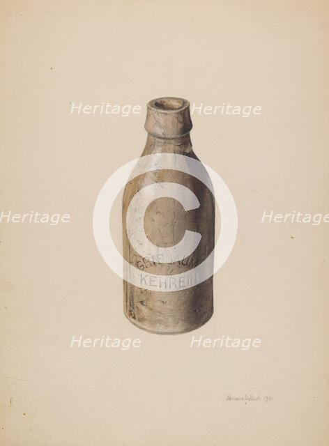Stoneware Beer Bottle, 1941. Creator: Herman O. Stroh.