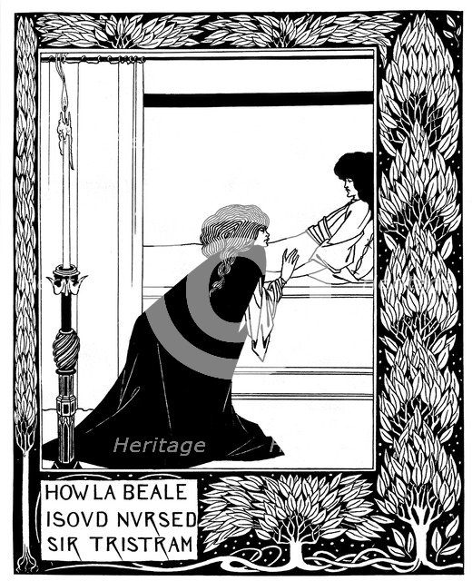 How La Beale Isoud Nursed Sir Tristram. Illustration to the book Le Morte d'Arthur by Sir Thomas M Artist: Beardsley, Aubrey (1872–1898)