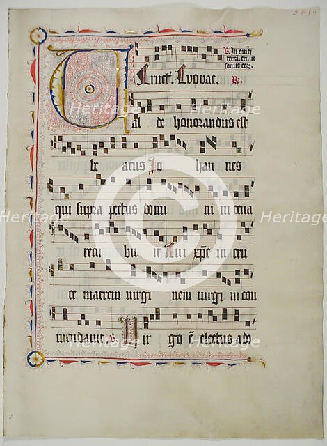 Manuscript Leaf with Initial V, from an Antiphonary, German, second quarter 15th century. Creator: Unknown.