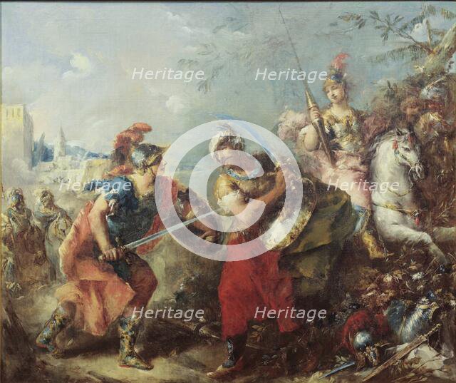 The Fight between Tancred and Argante With Clorinda in the Background, 1714-1760. Creator: Antonio Guardi.