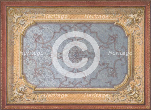 Design for the decoration of a ceiling with urns, swags, and portrait medallions..., 1830-97. Creators: Jules-Edmond-Charles Lachaise, Eugène-Pierre Gourdet.