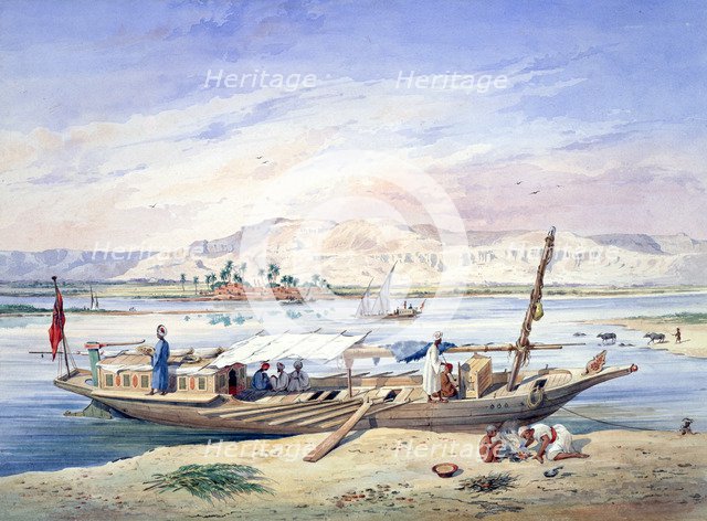 'A Boat on the Nile, Egypt', 19th century. Artist: Emile Prisse D'Avennes