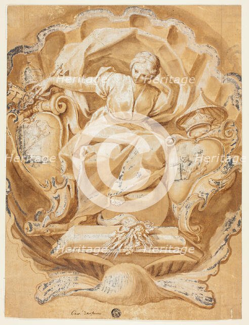 Allegorical Figure with Arms of Alexander VIII (Ottoboni) and Arms of Papacy, n.d. Creator: Francesco Mancini.
