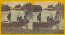 Family in rowboat on river, two rowers with them, about 1855-1860. Creator: Unknown.