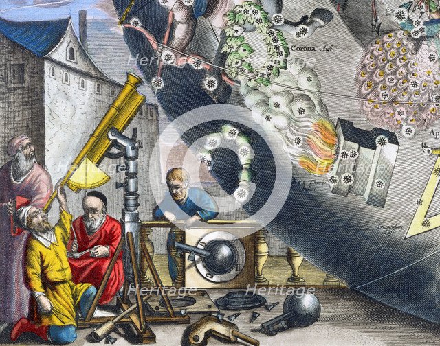 Astonomers looking through a telescope, 1660-1661. Artist: Andreas Cellarius