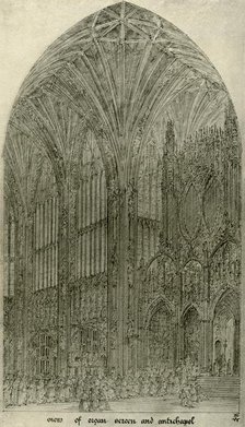 Architectural drawing: view of organ screen and antichapel, 1833-1834, (1906). Creator: AWN Pugin.