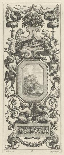 Ornamental Panel Surmounted by a Basket of Flowers and a Garland, 1647. Creator: Michel Dorigny.