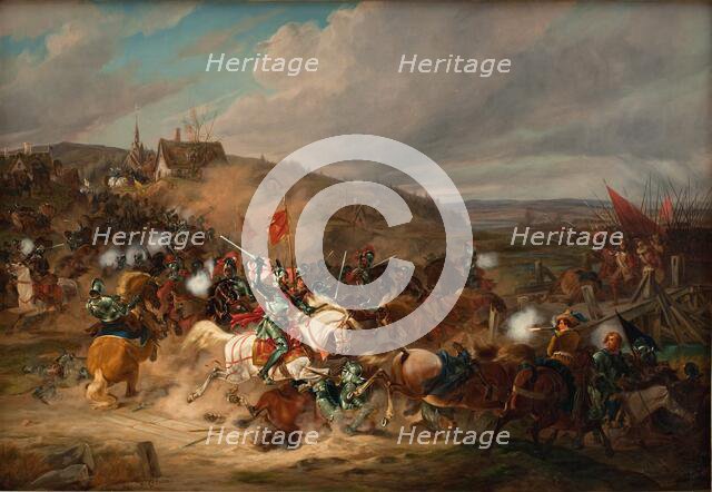 Daniel Rantzau fighting Tureby Bro in Skåne during the Seven Years' War, 1563-1570, (1837-1838). Creator: Christian Frederik Carl Holm.