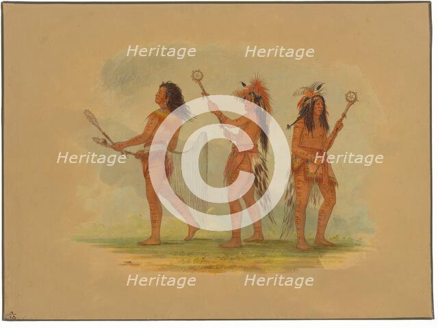 Three Celebrated Ball Players - Choctaw, Sioux and Ojibbeway, 1861. Creator: George Catlin.