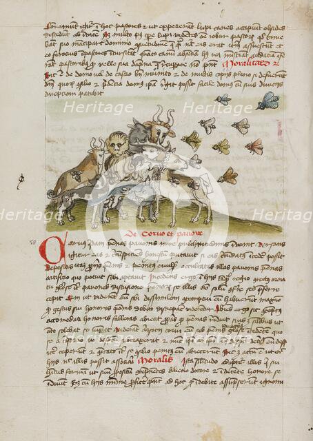 A Swarm of Insects Flying above a Group of Animals; Fables, third quarter of 15th century. Creator: Unknown.