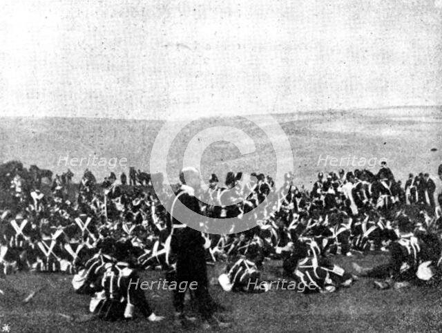 The Volunteer Manoeuvres at Brighton: Waiting for rations after the fight, 1895. Creator: Symmons & Thiele.