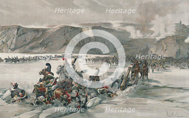 'Destruction of Retreating Russians at Satschan Lake', 1805, (1896). Artist: Unknown.