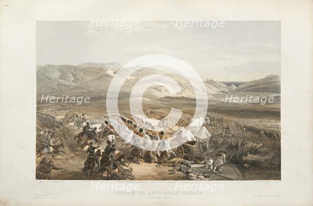 The attack of the heavy cavalry brigade in the Battle of Balaklava on October 25, 1854, 1854-1855. Creator: Simpson, William (1832-1898).
