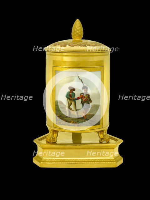 Ice pail depicting a Highlander and a Spanish militiaman, 1817-1819. Artist: Unknown.