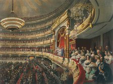 Auditorium of the Bolshoi Theatre, Moscow, Russia, 1856.  Artist: Mihály Zichy
