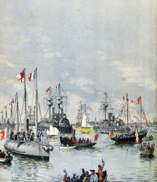 French Flotilla in Portsmouth Harbour,  1891. Artist: Paul Senau