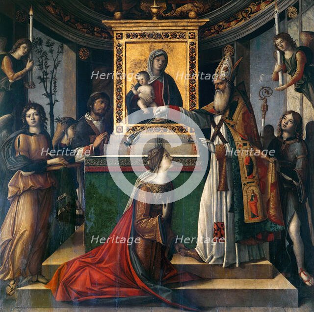 Saint John the Evangelist Appearing to Empress Galla Placidia, ca 1490-1510. Creator: Rondinelli, Niccolò (c. 1468-c. 1520).