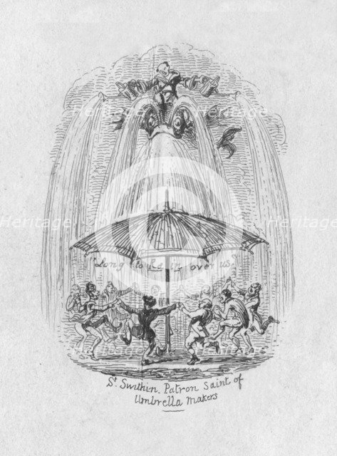 'St. Swithin Patron Saint of Umbrella Makers', 1829. Artist: George Cruikshank.
