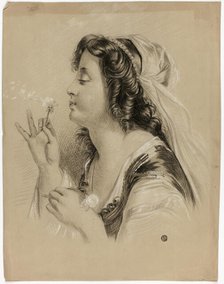 Girl Blowing on a Dandelion (recto)...n.d. Creator: Unknown.