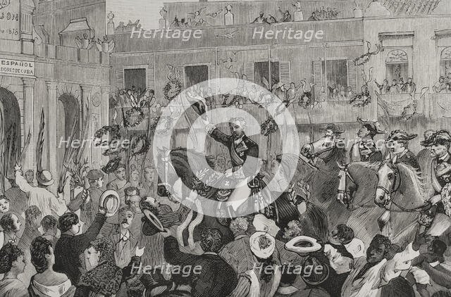 Triumphal entry of Martínez Campos into Havana on June 14, 1878. Creators: Juan Comba García, Andrés Ovejero.