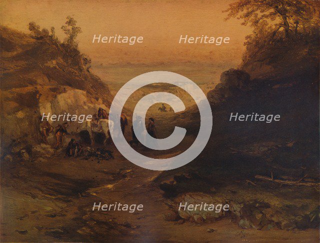 'A Rocky Gorge, with Figures and Horses', 1848, (1938). Artist: Unknown.