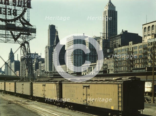 General view of part of the South Water street Illinois Central Railroad freight..., Chicago, 1943. Creator: Jack Delano.