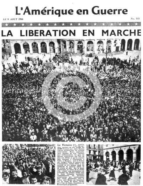Front page of L'Amerique en Guerre newspaper, 9 August 1944. Artist: Unknown