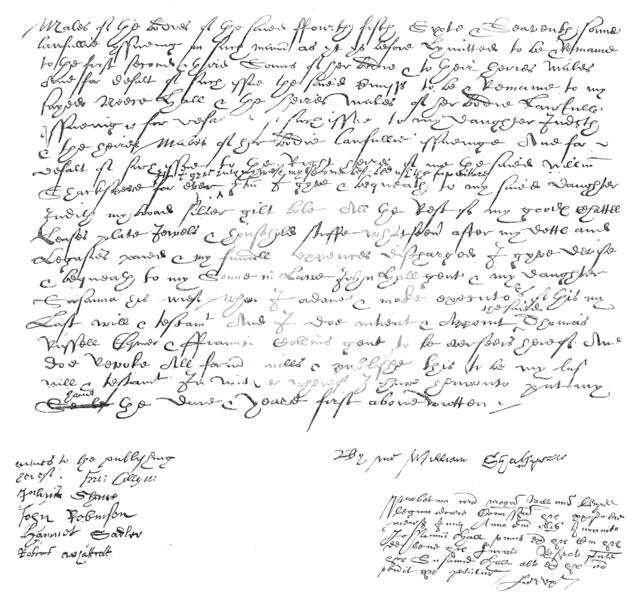 The last sheet of Shakspeare's will, 1864. Creator: Unknown.