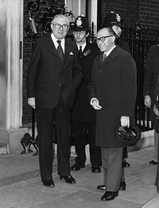 Menachem Begin and James Callaghan at Downing Street, . Artist: Sidney Harris