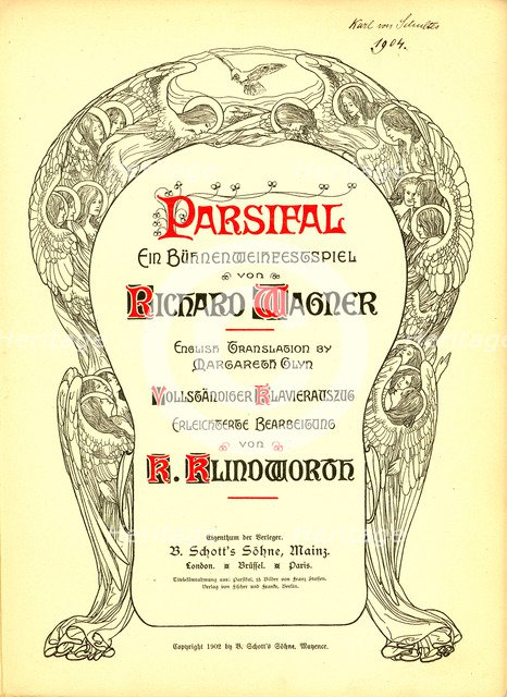 Cover of the vocal score of opera Parsifal by Richard Wagner, 1902.