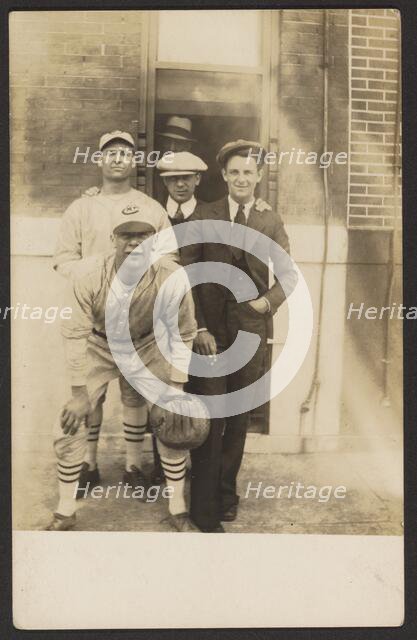 Five men, two in baseball uniforms, about 1926. Creator: John Frank Keith.