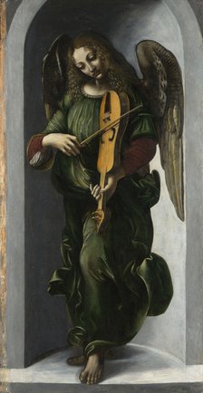 An Angel in Green with a Vielle, c. 1490-1499. Artist: Leonardo da Vinci, (Circle of)  