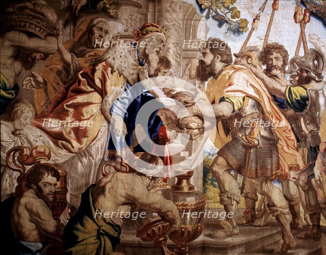 Detail of a tapestry with the 'Meeting of Abraham and Melchizedek' woven in Brussels by Raes Jeans.