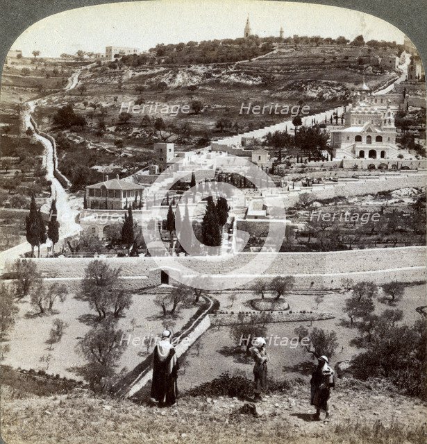 The Garden of Gethsemane and the Mount of Olives, Palestine, 1908.Artist: Underwood & Underwood