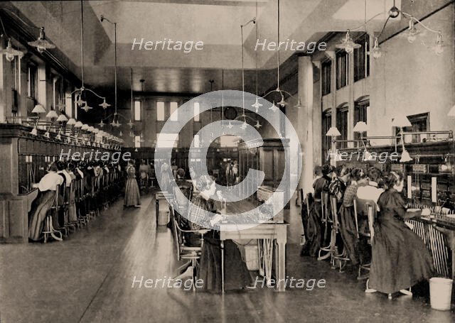 Women operators at the Bell Telephone Company exchange in Montreal, Canada, 1897-1899. Creator: Anonymous.