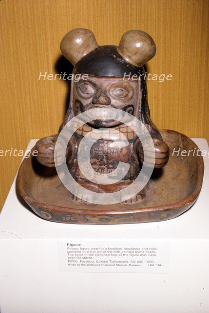 Figure with knobbed headdress and robe, Pacheco Culture, Tiahuanaco, Peru,  600-1000 Artist: Unknown.