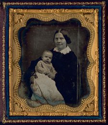 Lucy Stone, with Alice Stone Blackwell, half-length portrait of a woman, seated..., 1857 or 1858. Creator: Unknown.