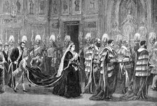 The royal procession in Westminster Palace on the way to the House of Lords, 1886, (1900). Artist: Unknown