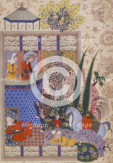 Zal climbing up to the balcony of Rudab, c1590-c1595. Creator: Unknown.