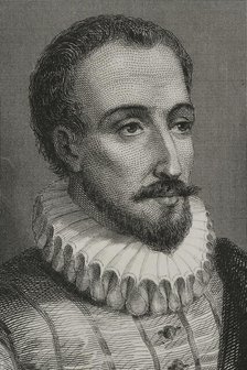Miguel de Cervantes, (1547-1616), Spanish writer, 1856. Author of Don Quixote. Creator: Charles Geoffroy.
