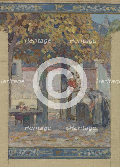 Esquisse pour la mairie de Fresnes : Paysage. Scènes de village, 1905. Creator: Victor Menu.