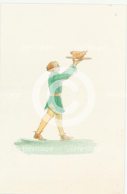 A medieval waiter, carrying a platter of food, 2004. Creator: Judith Dobie.
