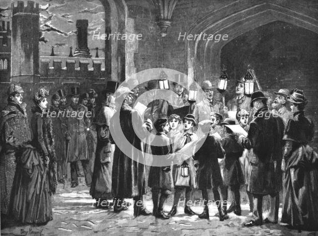 ''Carol Singing on Christmas Eve at Hampton Court Palace', 1888. Creator: Unknown.